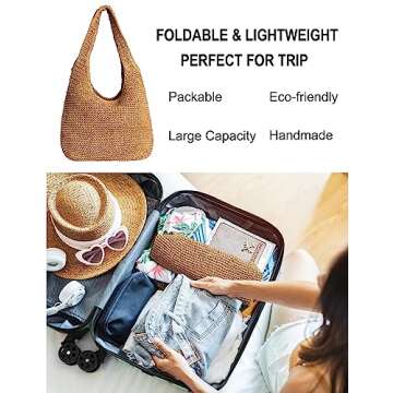 Woven Tote Bag for Women Large Straw Bags Summer Beach Hand-woven Shoulder Bag Boho Rattan Handbag Khaki