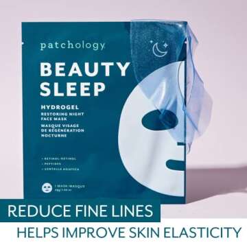 Patchology Hydrogel Face Mask with Retinol and Peptides Beauty Sleep - Gel Face Mask for women and men to reduce fine lines, and hydrate skin. 1 count.