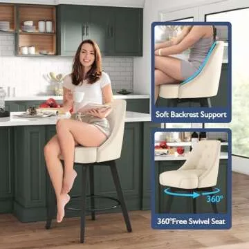 WorthFurni 26" Swivel Bar Stools with Solid Wood Legs