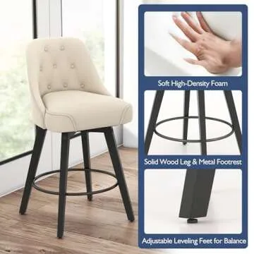 WorthFurni 26" Swivel Bar Stools with Solid Wood Legs