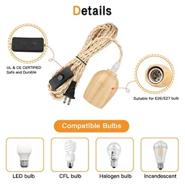 Zevnico Pendant Light Cord Kit, Vintage Swag Lighting
