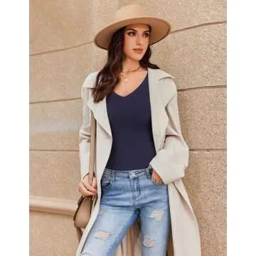 Ekouaer Long Sleeve Shirts for Women Fashion V Neck Basics Tops Lightweight Base Layer Slim Fit Top Navy Blue M