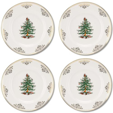 Spode Christmas Tree Gold Dinner Plate (Set of 4) - 10.5-Inch Porcelain Dinner & Appetizer Plate, Ho...