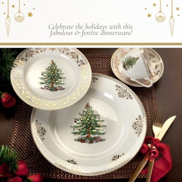 Spode Christmas Tree Gold Dinner Plate Set of 4 - Festive & Durable