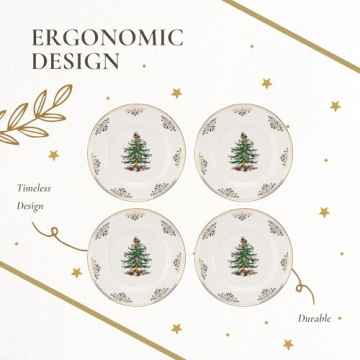 Spode Christmas Tree Gold Dinner Plate Set of 4 - Festive & Durable