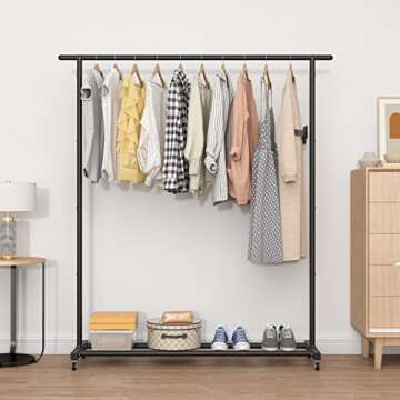 Buzowruil Clothing Clothes Rack Standard Rod Simple Rolling Metal Garment Rack Organizer Freestanding Hanger with Wheels,Black