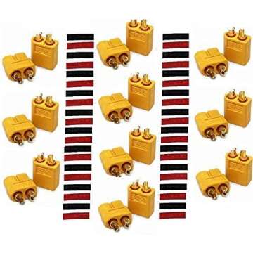 Finware XT60 XT-60 Male Female Bullet Connectors Power Plugs with Heat Shrink for RC Lipo Battery (10 Pair)