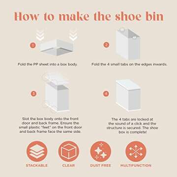 12-Pack Shoe Storage Boxes, Shoes Organizer for Closet, Clear Plastic Stackable Shoe Containers in 7 Sizes/Colors, Clear Shoe Boxes Stackable & Foldable for Sneaker Storage, Fits Shoes up to Size 10