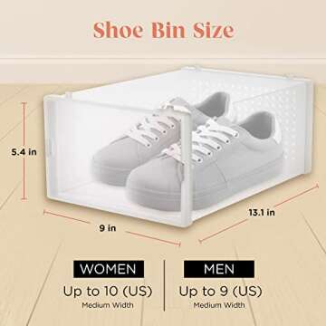 12-Pack Shoe Storage Boxes, Shoes Organizer for Closet, Clear Plastic Stackable Shoe Containers in 7 Sizes/Colors, Clear Shoe Boxes Stackable & Foldable for Sneaker Storage, Fits Shoes up to Size 10