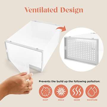 12-Pack Shoe Storage Boxes, Shoes Organizer for Closet, Clear Plastic Stackable Shoe Containers in 7 Sizes/Colors, Clear Shoe Boxes Stackable & Foldable for Sneaker Storage, Fits Shoes up to Size 10