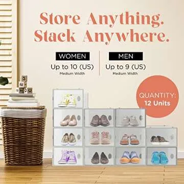 Organize Your Shoes with 12-Pack Stackable Storage Boxes