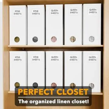 SpaceAid 10 Pack Bed Sheet Organizers and Storage, Foldable Sheet Organizer for Linen Closet, Sheets Set Folder Keeper with Window XL (Queen & King Size) Organizing Bedding Container, White