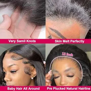 A8 22 inch Lace Front Wig Human Hair Body Wave HD Lace Frontal 13x4 180 Density Glueless Wigs Human Hair Pre Plucked with Baby Hair for Women Natural Black