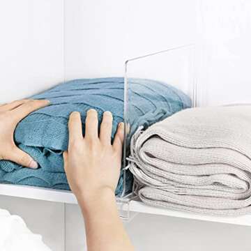 MIVERYEA Acrylic Shelf Dividers, Clear Shelf Divider for Closet Organization 8 Pack Plastic Shelve Organizer for Clothes Purses Separators