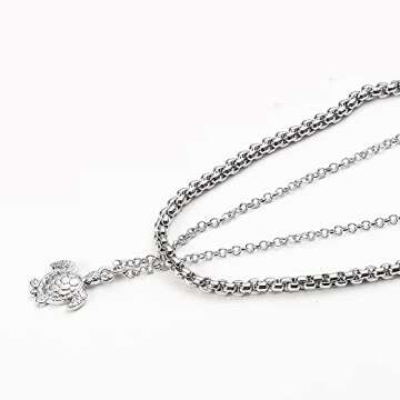 wgoud Gold Dainty Layered Necklace for Women, 14K Gold Plated Paperclip Chain Necklace Personalized Simple Coin Pendant Necklaces for Women (Turtle Silver)