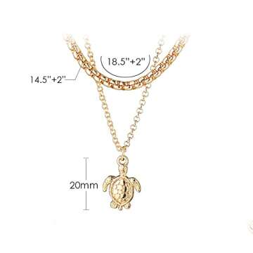 wgoud Gold Dainty Layered Necklace for Women, 14K Gold Plated Paperclip Chain Necklace Personalized Simple Coin Pendant Necklaces for Women (Turtle Silver)