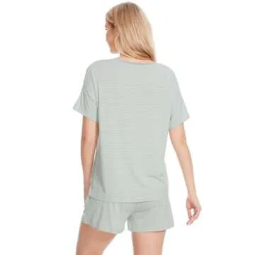 LazyCozy Striped Pajama Set for Women - Soft Bamboo Sleepwear for Summer Nights