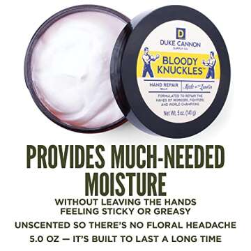 Duke Cannon Bloody Knuckles Hand Repair Balm - Unscented Moisturizer, Repair and Revitalize Dry, Cracked Skin, Ideal for Workers and Fighters, 5 oz. (2 Pack)