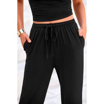 PRETTYGARDEN Women's 2 Piece Outfits Summer Tracksuit Lounge Sets Short Sleeve Crop Tops T Shirts High Waisted Wide Leg Pants (Black,Medium)