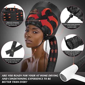 Bonnet Hood Hair Dryer Attachment - Soft, Adjustable Extra Large Bonnet Hair Dryer for Speeds Up Dry...