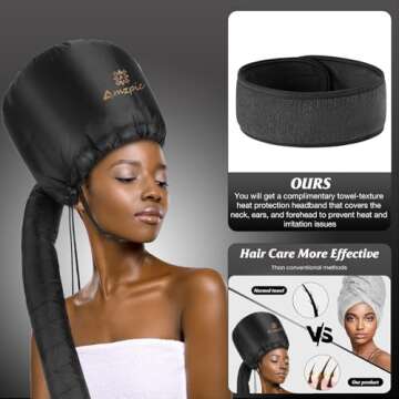 Bonnet Hood Hair Dryer Attachment - Soft, Adjustable Extra Large Bonnet Hair Dryer for Speeds Up Drying Time at Home, Easy to Use for Styling, Curling and Deep Conditioning (Black)