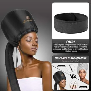 Bonnet Hood Hair Dryer Attachment - Soft, Adjustable Extra Large Bonnet Hair Dryer for Speeds Up Drying Time at Home, Easy to Use for Styling, Curling and Deep Conditioning (Black)