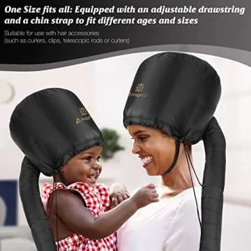 Bonnet Hood Hair Dryer Attachment - Soft, Adjustable Extra Large Bonnet Hair Dryer for Speeds Up Drying Time at Home, Easy to Use for Styling, Curling and Deep Conditioning (Black)
