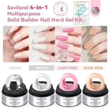SAVILAND Non Sticky Solid Builder Nail Gel Kit: 4 Color Long-lasting Clear Nude White Pink Solid Har...