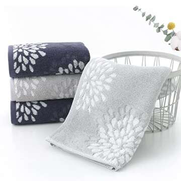 Pidada Hand Towels Set 4 Hydrangea Floral Pattern 100% Cotton