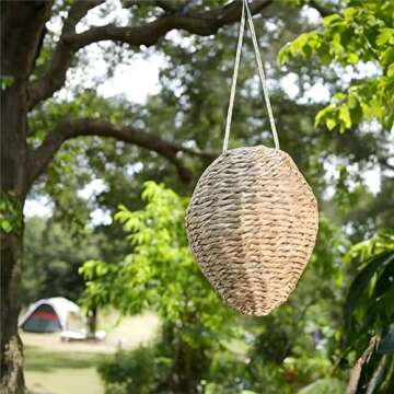 Evergreen Garden Wasp Nest Decoy | 10 inches Wasp Deterrent Outdoor Hanging | Fake Wasp Nests for Home, Patio, Garden | Made of Woven Reed and Rope