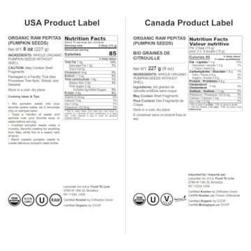 Food to Live Organic Raw Pepitas, 8 Ounces — Non-GMO, Pumpkin Seed Kernels, Unsalted, No Oil, No Shell, Vegan, Kosher, Bulk. Keto Snack.