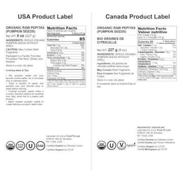 Food to Live Organic Raw Pepitas, 8 Ounces — Non-GMO, Pumpkin Seed Kernels, Unsalted, No Oil, No Shell, Vegan, Kosher, Bulk. Keto Snack.