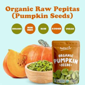 Food to Live Organic Raw Pepitas, 8 Ounces — Non-GMO, Pumpkin Seed Kernels, Unsalted, No Oil, No Shell, Vegan, Kosher, Bulk. Keto Snack.