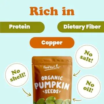 Food to Live Organic Raw Pepitas, 8 Ounces — Non-GMO, Pumpkin Seed Kernels, Unsalted, No Oil, No Shell, Vegan, Kosher, Bulk. Keto Snack.