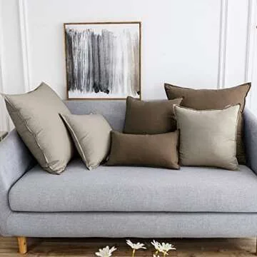 Jeanerlor Set of 2 20"x20" Pillowcase Cousion Cover Decor Cotton Linen with Unique Design to Embellish Balcony/Reception,(50 x 50cm), Khaki