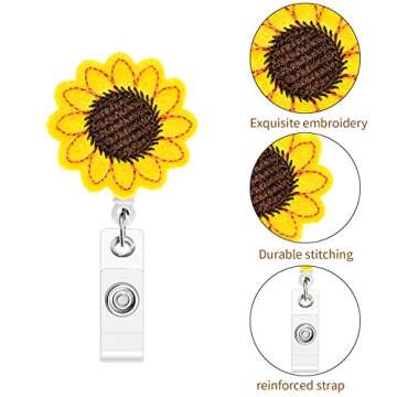 2 Pieces Sunflower Badge Reel Holder Retractable Badge Reel Clip with Alligator Clip and 2 Pieces Wa...
