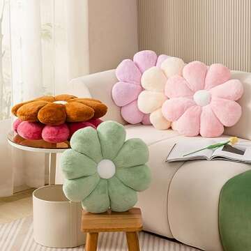 FIONOUT 17.7In Pink Flower Pillow for Cozy Home Decor