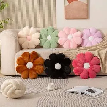 FIONOUT 17.7In Pink Flower Pillow for Cozy Home Decor