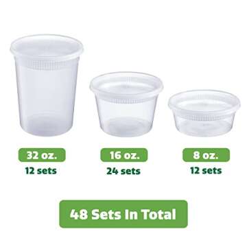 Comfy Package GUSTO [48 Sets - Combo] Plastic Deli Containers With Airtight Lids - 8 oz, 16 oz, 32 oz. - Food Storage/Soup Containers (Formerly
