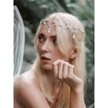 SWEETV Rhinestone Leaf Wedding Tiara Headband for Brides, Silver Crown Headband for Pageants Wedding Prom Birthday