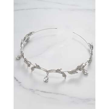 SWEETV Rhinestone Leaf Wedding Tiara Headband for Brides, Silver Crown Headband for Pageants Wedding Prom Birthday