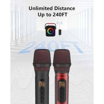 ROUWU Wireless Microphones: UHF Dynamic Karaoke Set with Rechargeable Design