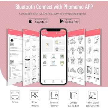 Mini Printer Sticker Thermal Printer with 1 Roll Paper, Bluetooth Portable Phone Printer, Study Printer Ideal for Notes, Pictures, Journals, DIY, Compatible with Smartphone & Tablet