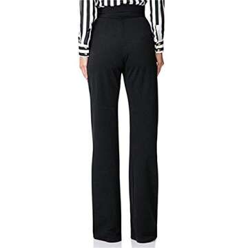 LKOUS Women Stretchy Straight Wide Leg High Waisted Work Long Pants with Belt Black Bottom