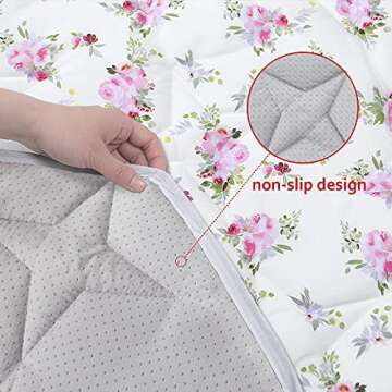 Hexagon Playpen Mat, Floral Print Baby Playmat fits Regalo Portable Play Yard 48 Inch, Six Pannel Playpen Kids Tent Mat Hexagon Rug Mat