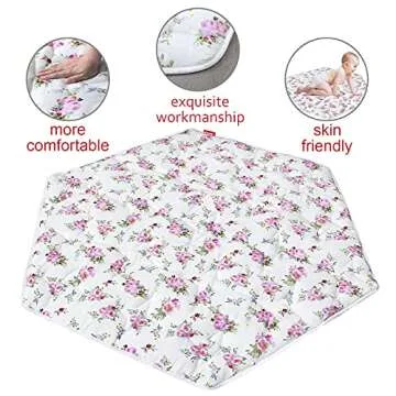 Hexagon Playpen Mat, Floral Print Baby Playmat fits Regalo Portable Play Yard 48 Inch, Six Pannel Playpen Kids Tent Mat Hexagon Rug Mat