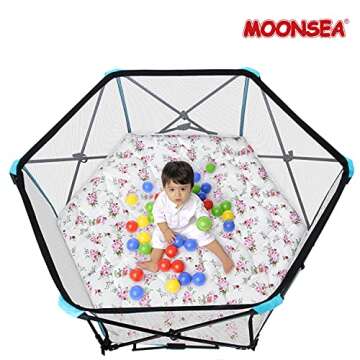 Hexagon Playpen Mat, Floral Print Baby Playmat fits Regalo Portable Play Yard 48 Inch, Six Pannel Playpen Kids Tent Mat Hexagon Rug Mat