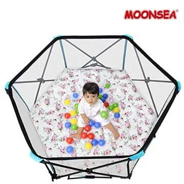Hexagon Playpen Mat, Floral Print Baby Playmat fits Regalo Portable Play Yard 48 Inch, Six Pannel Playpen Kids Tent Mat Hexagon Rug Mat