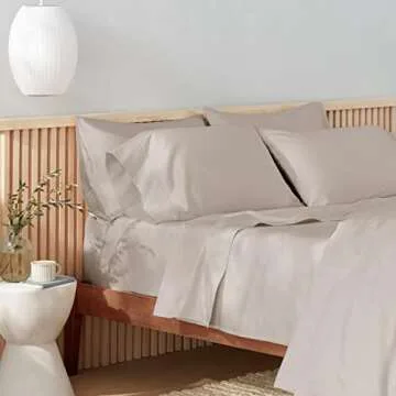 Amazon Aware 3 piece 100% Organic Cotton 300 Thread Count Sheet Set - Taupe, Queen, Solid