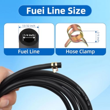 Durable 10ft 1/4" ID Fuel Line Hose with Clamps for Engines